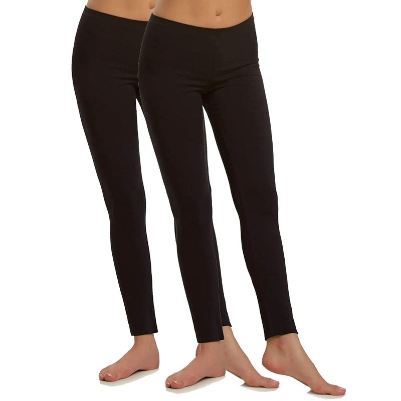 Felina Cotton Modal Leggings (2-Pack) - Medium, Black - Extra Lightweight Cotton Pajama Leggings - Image 2